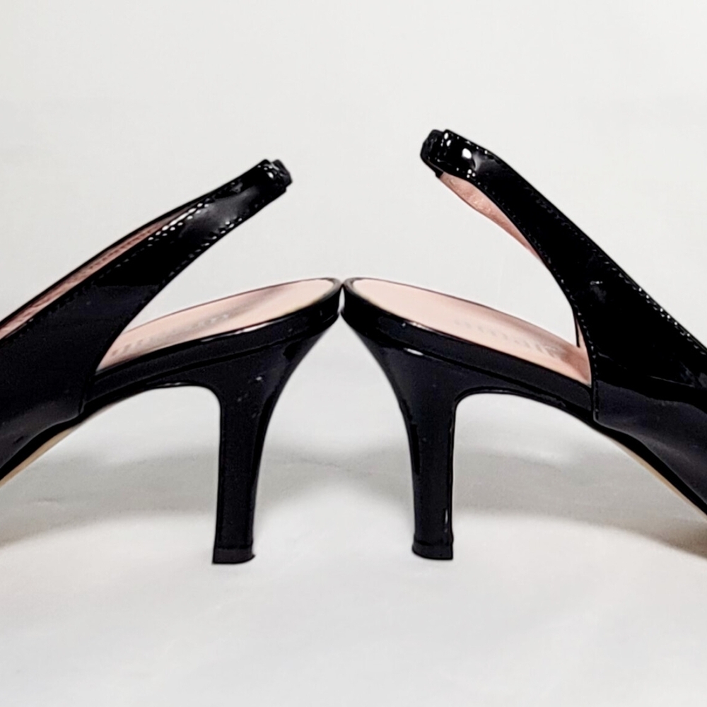 Amalfi Black Patent Leather Women's Slingback Heels EUC - Picture 2 of 7